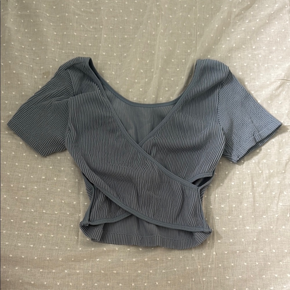 H&M Gray Wrap Blouse with Flutter Sleeves